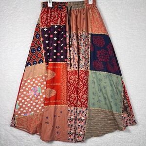 Boho Patchwork Maxi Skirt Women L Elastic Waist A-Line Festival